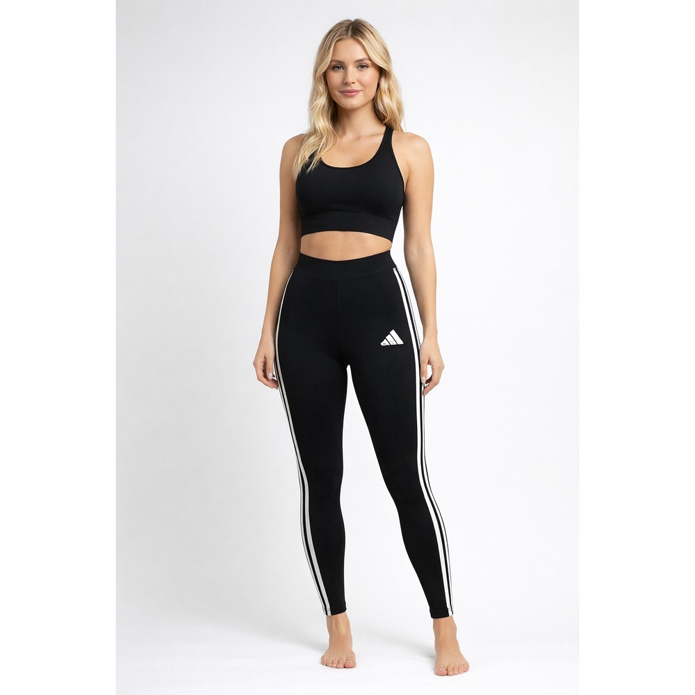 Adidas 3-Stripe Leggings‎ Women's M Black White Iconic Sporty Classic Athleisure